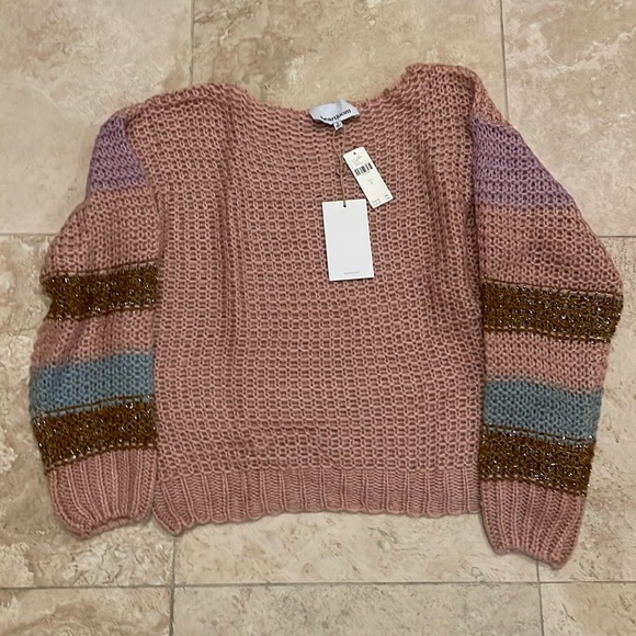 Cute Pink Sweater with Striped Sleeves from Anthropologie. NWT. Size S. - Picture 1 of 5